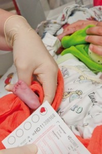 Ein Blutstropfen aus der Ferse des Neugeborenen genügt: Screening kann Leben retten und Gesundheit erhalten. Foto: Universitätsklinikum Heidelberg