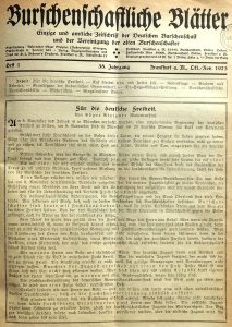 Die Burschenschaftlichen Blätter stellten sich auf der Titelseite der Oktober/November-Ausgabe von 1923 hinter Hitlers und Ludendorffs Putschversuch.